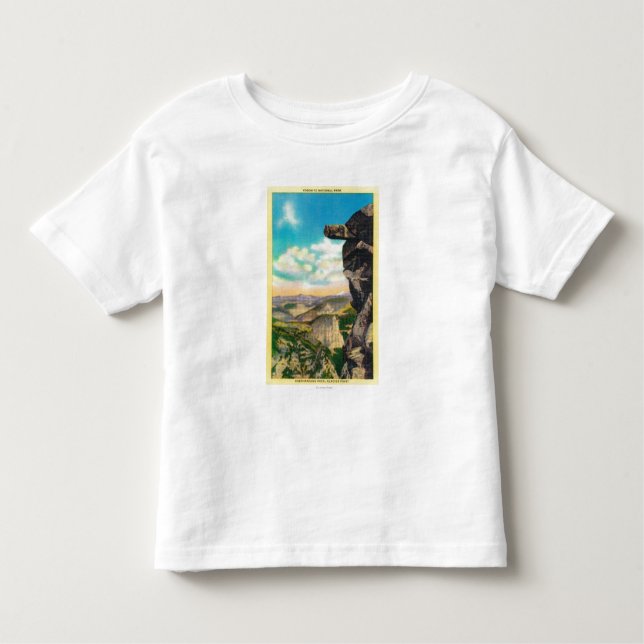 Camiseta Infantil Rocha pendendo sobre na geleira PointYosemite, CA (Frente)