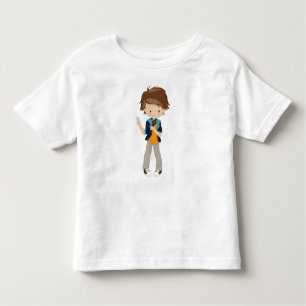 Camiseta Infantil Rock Boy, Cabelo Brown, Cantor de Banda, Microfone