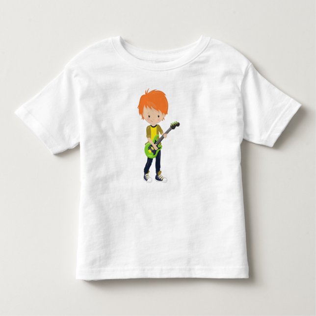 Camiseta Infantil Rock Boy, Cabelo Laranja, Banda, Música, Tambor de (Frente)