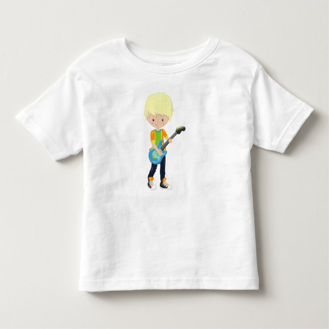 Camiseta Infantil Rock Boy, Cabelo Loiro, Guitarrista, Banda, Música (Frente)