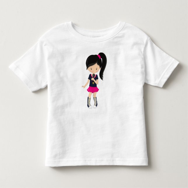 Camiseta Infantil Rock Girl, Black Hair, Microfone, Cantora Banda (Frente)