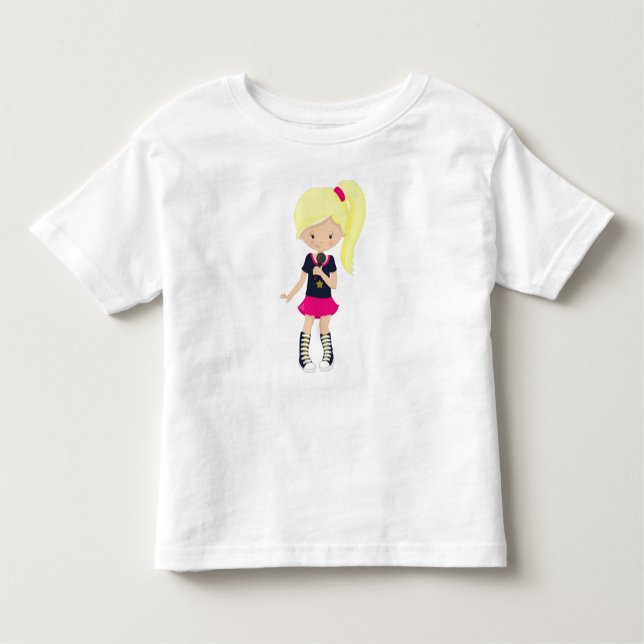Camiseta Infantil Rock Girl, Cabelo Loiro, Microfone, Cantora Banda (Frente)