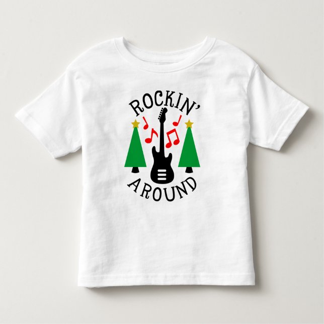 Camiseta Infantil Rockin' em torno da árvore de Natal (Frente)