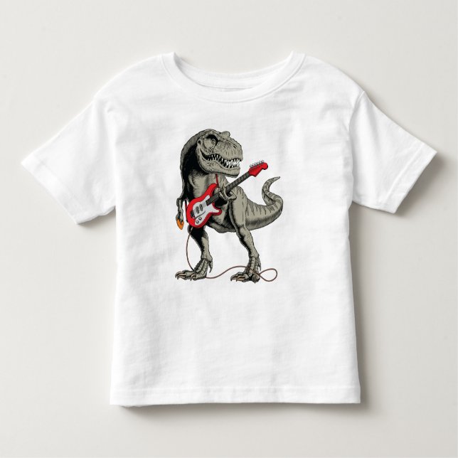 Camiseta Infantil Rockin' T-Rex: Dinossauro Tocando Violão Elétrico (Frente)