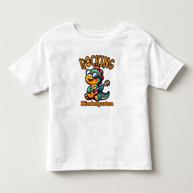 Camiseta Infantil Rocking Kindergarten Dinosaur with guitar  (Frente)