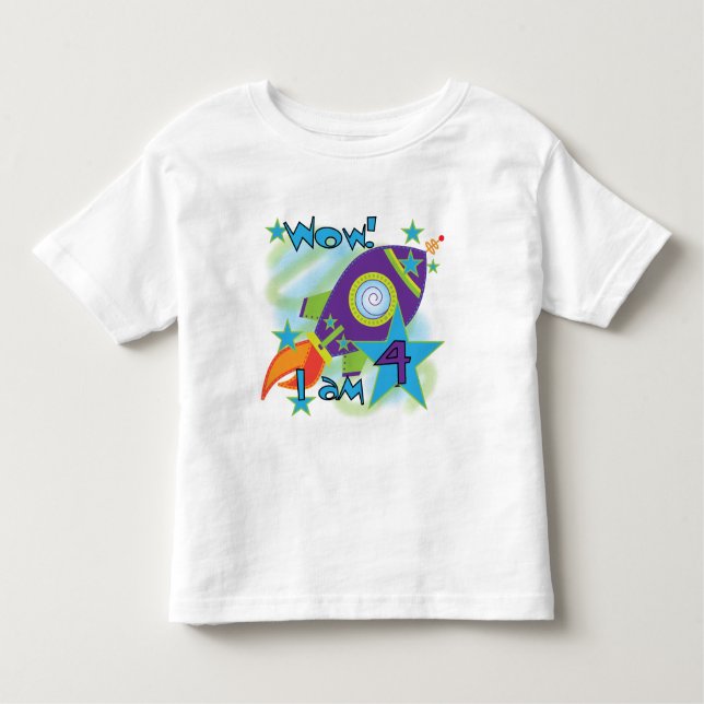 Camiseta Infantil Roket Ship 4th Birthday T-shirts e presentes (Frente)