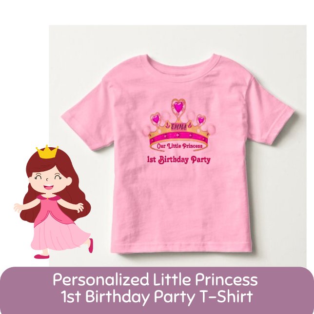 Camiseta Infantil Rosa primeiro aniversario da Princesa Personalizad (Criador carregado)