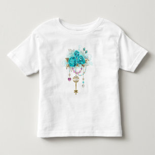 Camiseta Infantil Rosas Turquesas com Chaves