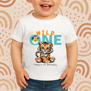Camiseta Infantil Roupa de Primeiro Aniversário Wild ONE Tiger para 