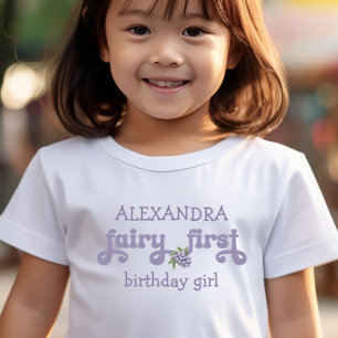 Camiseta Infantil Roxo Fada Primeira Baga Primeiro Aniversário