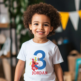 Camiseta Infantil Rua Sésamo Elmo - aniversário de 3 anos Arco-íri