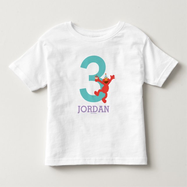 Camiseta Infantil Rua Sésamo | Elmo - Confetti aniversário de 3 anos (Frente)