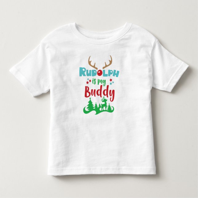 Camiseta Infantil Rudolph É Meu Amigo, Reindeer, Antlers, Natal (Frente)
