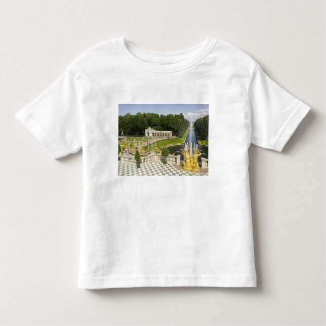 Camiseta Infantil Rússia. Petrodvorets. Palácio Peterhof. Peter (Frente)