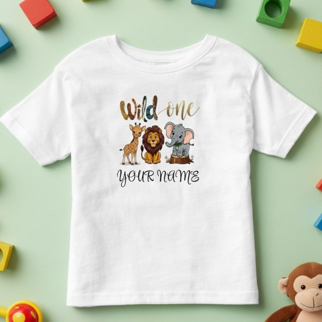 Camiseta Infantil Safari Animal Giraffe Lion Wild One (Criador carregado)