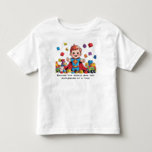 Camiseta Infantil Salvando o Mundo Uma Explosão de Brinquedo de Cada