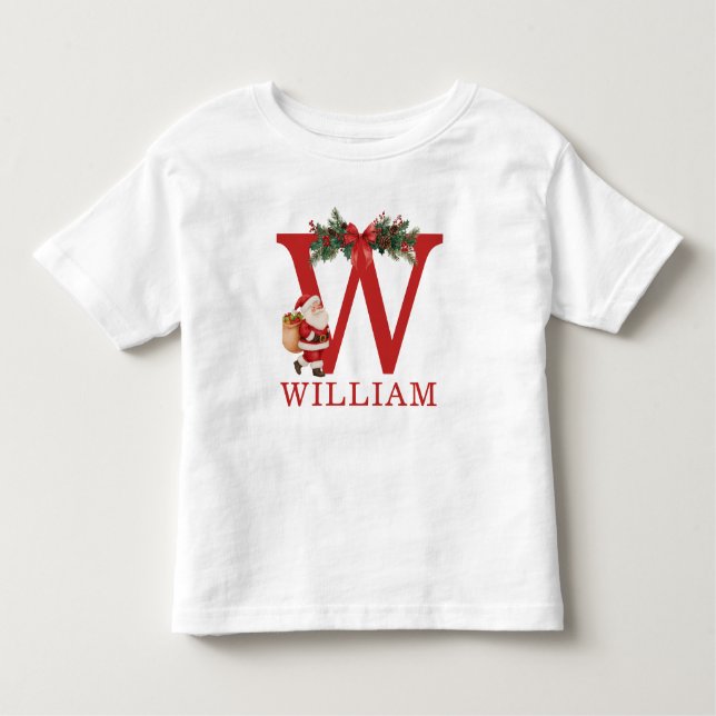Camiseta Infantil Santa Monogrammed and Name Family Matching (Frente)