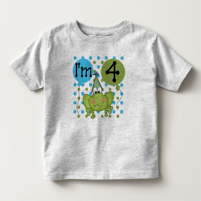 Camiseta Infantil Sapo azul 4º aniversário (Frente)