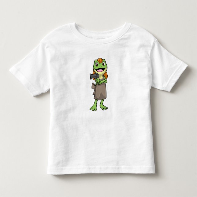 Camiseta Infantil Sapo como cabeleireiro com secador de cabelo (Frente)