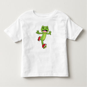 Camiseta Infantil Sapo como skater em linha com skates de cilindro