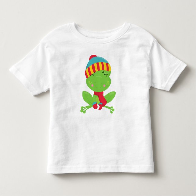 Camiseta Infantil Sapo de inverno, Sapo bonito, Sapo Verde, Chapéu,  (Frente)