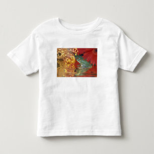 Camiseta Infantil Sapo e reflexos entre flores. Crédito como:
