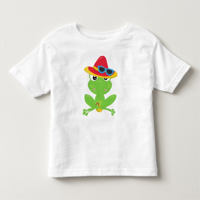 Camiseta Infantil Sapo giro, Sapo pequeno, Sapo verde, óculos de sol (Frente)