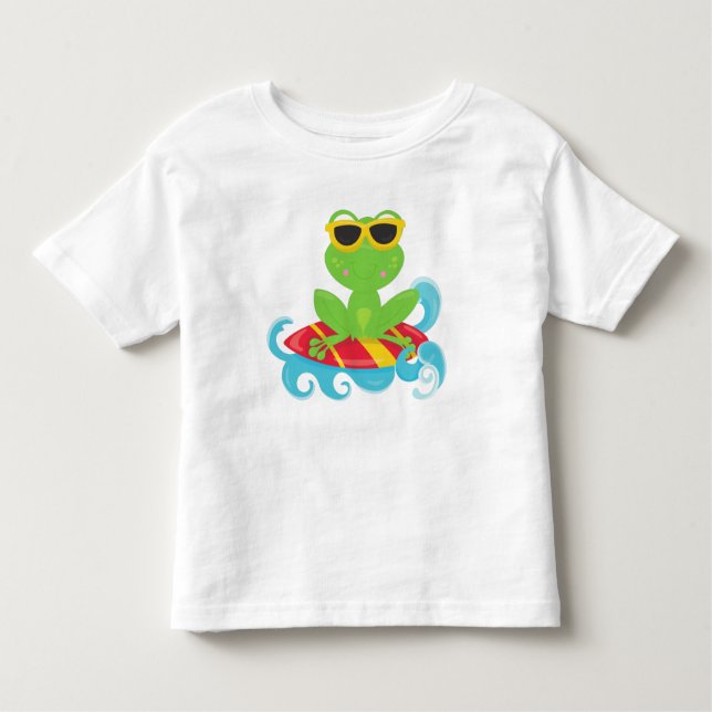 Camiseta Infantil Sapo giro, Sapo verde, Sapo pequeno, Conselho surf (Frente)