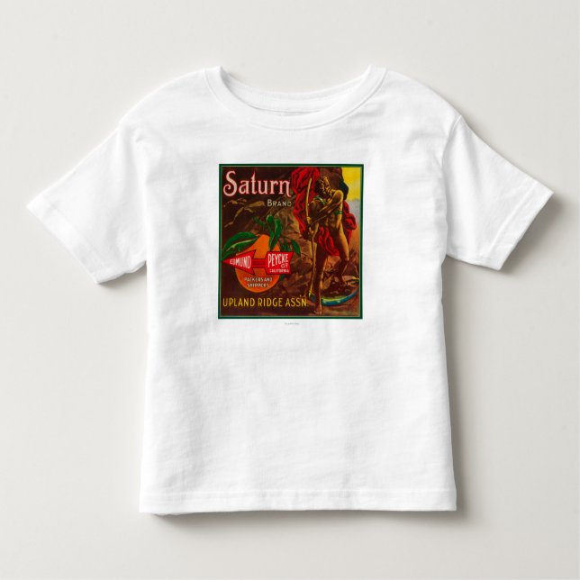 Camiseta Infantil Saturn LabelUpland alaranjado, CA (Frente)