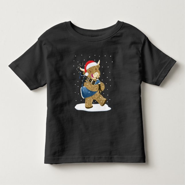 Camiseta Infantil Scottish Highland Cow Christmas Piper (Frente)