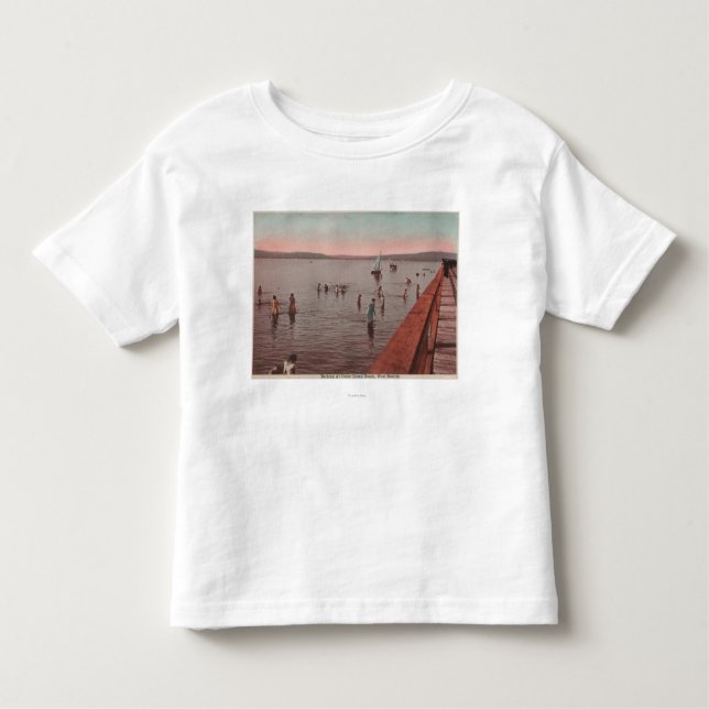 Camiseta Infantil Seattle ocidental, WA - banhando-se na praia de (Frente)