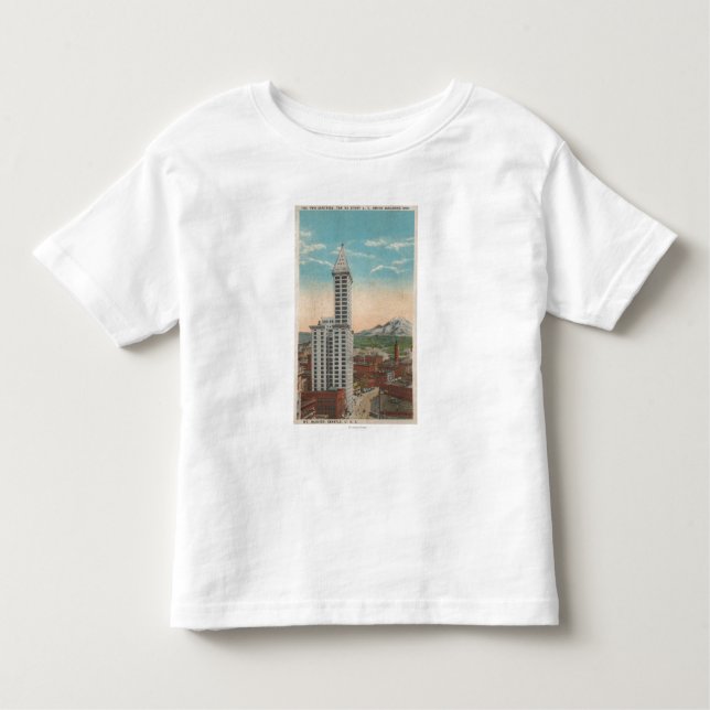 Camiseta Infantil Seattle, opinião da torre de WASmith & Monte (Frente)