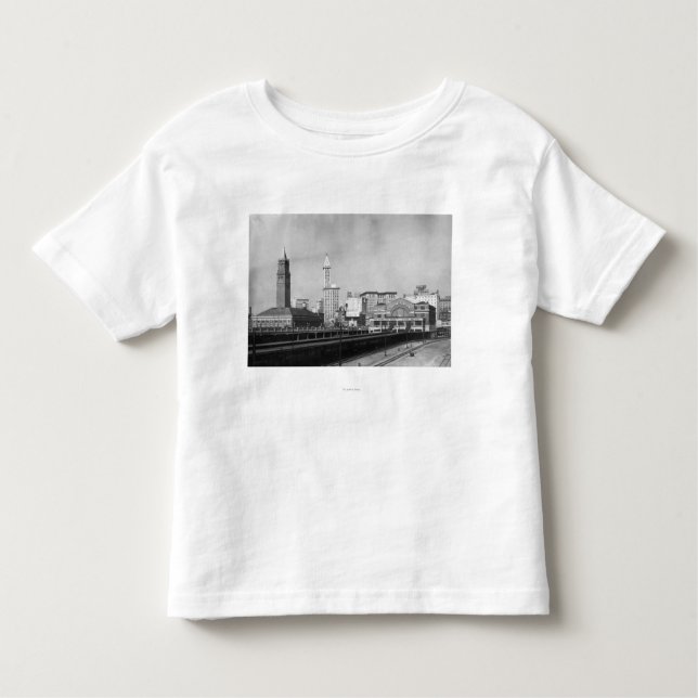 Camiseta Infantil Seattle, WA - centro Railway de Seattle e Smith (Frente)