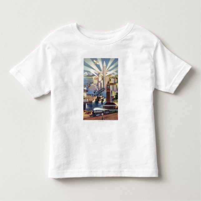 Camiseta Infantil Seattle, Washington - vista do centro (Frente)