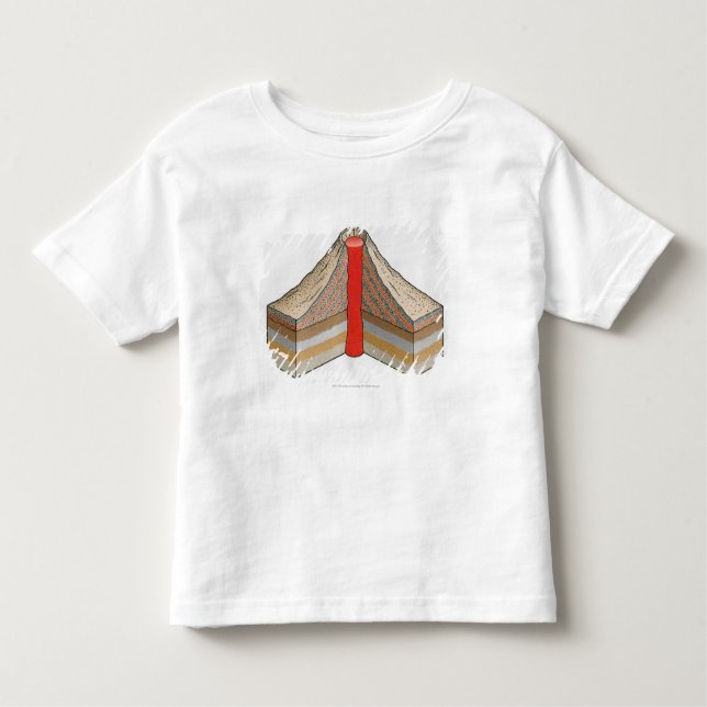 Camiseta Infantil Secção transversal de um vulcão da cinza-cinza (Frente)