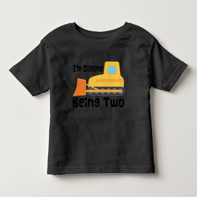 Camiseta Infantil segundo aniversário Bulldozer Construção Truck Tod (Frente)