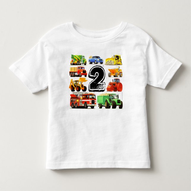 Camiseta Infantil Segundo aniversário de Caminhão de Construção de M (Frente)