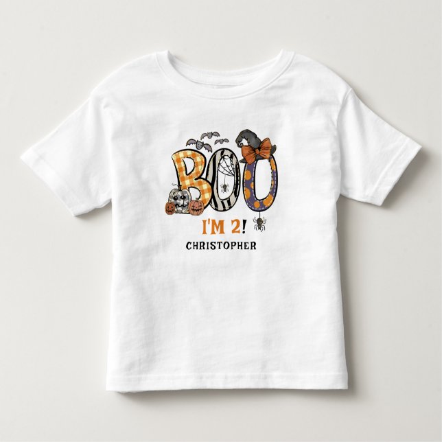 Camiseta Infantil Segundo aniversário de Halloween do Pequeno Boo Pe (Frente)
