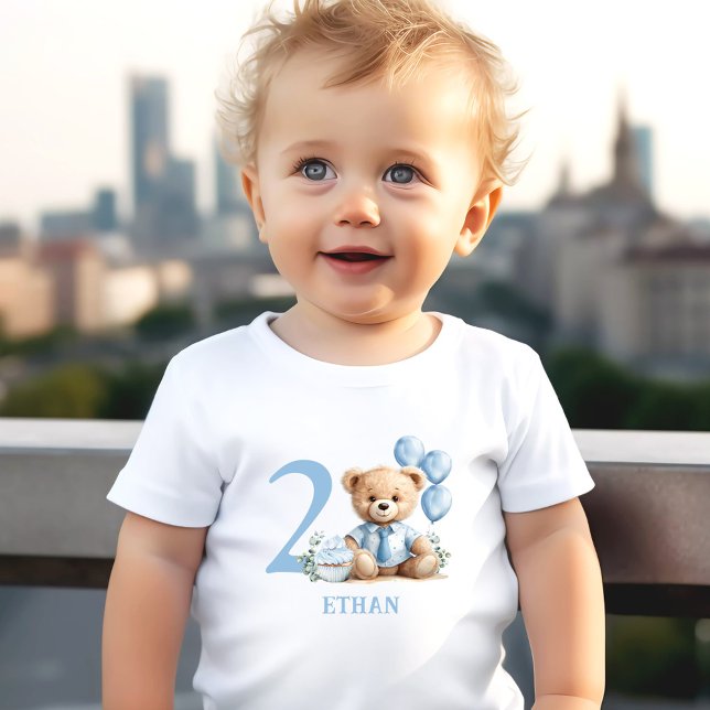 Camiseta Infantil Segundo aniversário do Urso de Teddy Nome Blue Tod (Teddy Bear 2nd Birthday Name Blue Toddler T-shir)
