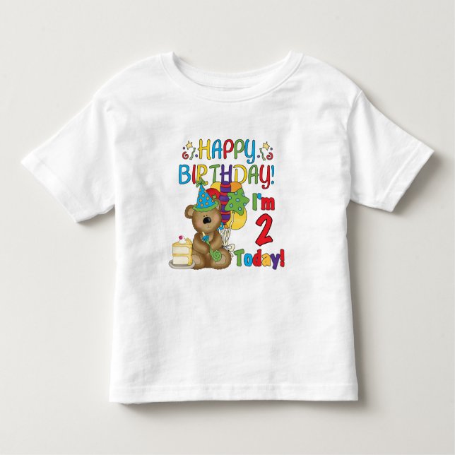 Camiseta Infantil Segundo aniversário do urso de ursinho do feliz (Frente)