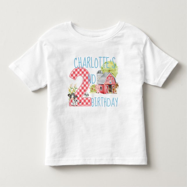 Camiseta Infantil segundo aniversário Fazenda Barnyard Animal Birday (Frente)