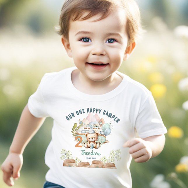 Camiseta Infantil Segundo aniversário Feliz Camper Summer (Happy Camper Summer 2nd Birthday Boy Toddler T-shirt)