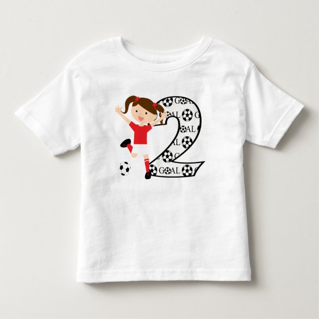 Camiseta Infantil segundo aniversário, garota vermelha e branca (Frente)