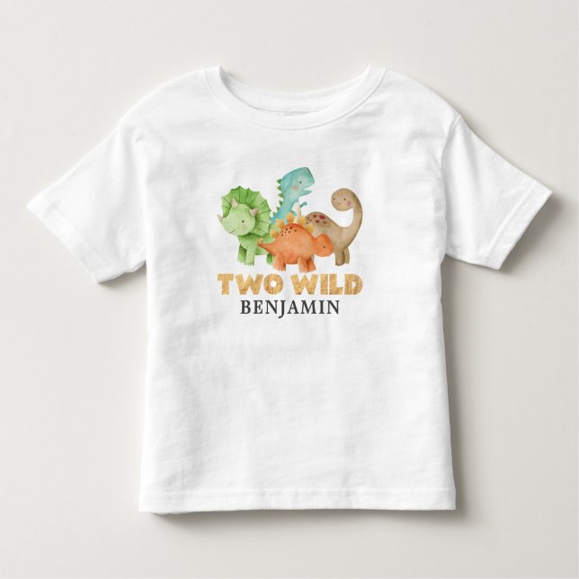 Camiseta Infantil Segundo aniversário Personalizado de Dois Dinossau (Frente)