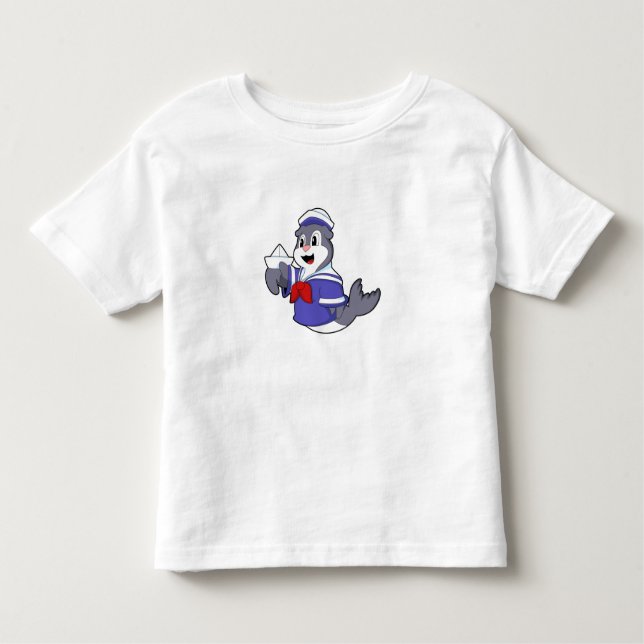 Camiseta Infantil Selo como marinheiro com barco (Frente)