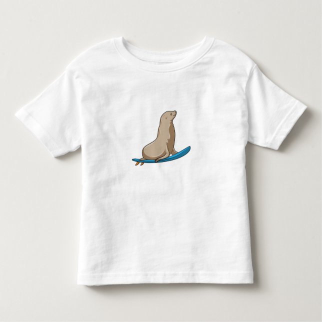 Camiseta Infantil Selo como Surfer com Surfboard (Frente)