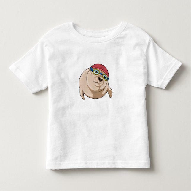 Camiseta Infantil Selo em Natação com Óculos de Nadação (Frente)