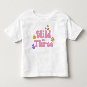 Camiseta Infantil Selvagem e Três Retro 70, 3º Aniversário Rosa