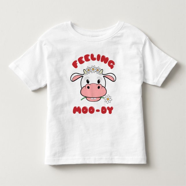 Camiseta Infantil Sensação de Moo-dy | Cute Cartoon Cow Cote T Shirt (Frente)