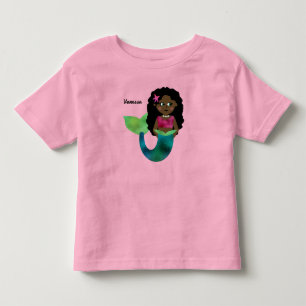 Camiseta Infantil Sereia Afro-Americana Personalizada Faux Foil